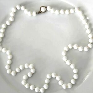 Vintage Milk Glass White Individually Knotted Faux Pearl Necklace